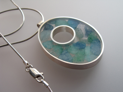Resin silver and semi precious gems pendant